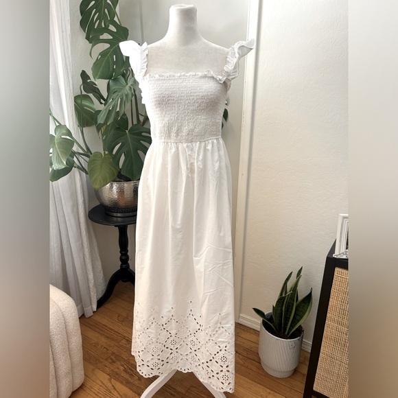 Blu Pepper White Maxi Dress with Eyelet Hem - Picture 2 of 7